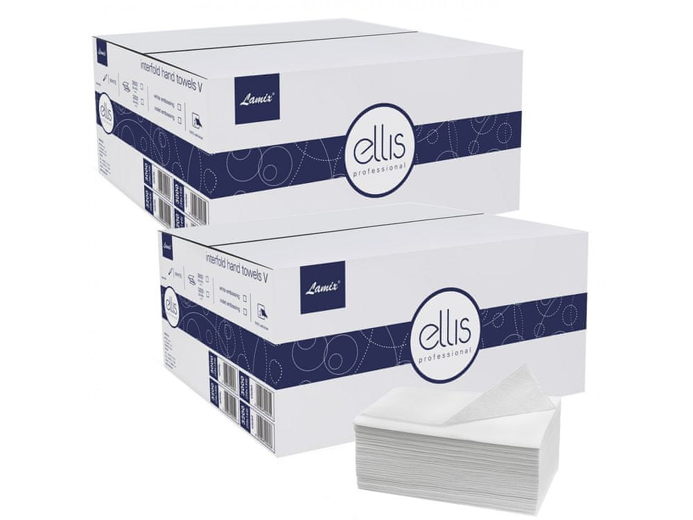 sarcia.eu ELLIS Professional Celulózový, dvojvrstvový skladaný uterák, biely papierový uterák 6000 kusy